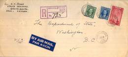 1942 GRAVELBOURG - WASHINGTON , SOBRE CERTIFICADO , CORREO AÉREO , TRÁNSITOS REGINA , WINNIPEG , MOOSE JAW , LLEGADA - Cartas & Documentos