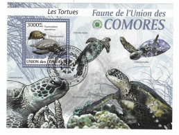 28 T - BLOC  LES TORTUES - UNION DES COMORES (Oblitéré)  (1) - Schildpadden