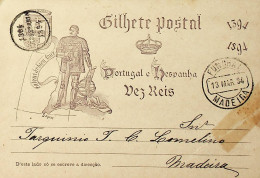 1894 Portugal Bilhete Postal Inteiro V Centenário Do Nascimento Do Infante D. Henrique Enviado Para A Madeira - Ganzsachen