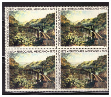 1973 Puente Metlac Ferrocarril Centenario Mexican Railroad Bridge Metlac  Painting J.M. Velasco, BLOCK Of 4 Sc. 1050 MNH - Mexico