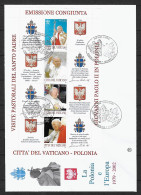 2004 Joint/Congiunta Vatican And Poland, SET OF 2 FDC'S VATICAN WITH SOUVENIR SHEETS: Visit Pope To Poland - Gezamelijke Uitgaven