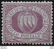 1877 San Marino Stemma 40c. Lilla Scuro MNH Sassone N. 7 - Autres & Non Classés