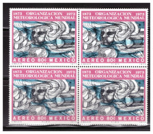 1973 MÉXICO Organización Meteorológica Mundial, AEULUS GOOD Of WINDS METEOROLOGICAL Sc. C415 BLOCK Of 4 MNH - Mexique