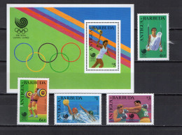 Antigua 1988 Olympic Games Seoul, Weightlifting, Waterball, Boxing Etc. Set Of 4 + S/s MNH - Ete 1988: Séoul