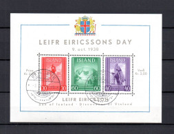 Iceland 1938 Old Sheet Leif Eriksson Stamps (Michel Block 2) Used - Blocs-feuillets