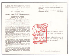 DP Maria Irma Van Den Haesevelde ° Sint-Kornelis-Horebeke 1917 † 1957 X Valere Vandeputte // Van Gansbeke De Vos - Images Religieuses