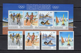 Barbados 1988 Olympic Games Seoul, Cycling, Swimming, Sailing Etc. Set Of 4 + S/s MNH - Verano 1988: Seúl