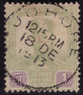 JOHORE 1904 $1 Sgl Rossette Sc#68 - USED  SON "JOHORE" Proud D7 @P1149 - Johore