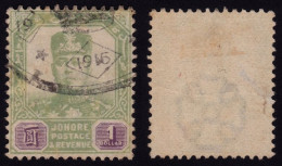 JOHORE 1904 $1 Sgl Rossette Sc#68 - USED Fiscal @P989 - Johore