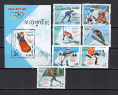 Cambodia 1988 Olympic Games Calgary Set Of 7 + S/s MNH - Winter 1988: Calgary