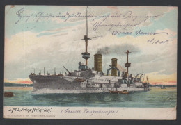 SMS "PRINZ HEINRICH" - KAISERLICHE DEUTSCHE MARINE - KREUZER /1905 AK GELAUFEN / 2 BILDER (ref CP1129) - Guerra