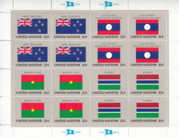 1986 United Nations New York Flags New Zealand Laos Miniature Sheet Of 16 MNH - Neufs