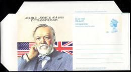 GREAT BRITAIN(1985) Andrew Carnegie. Steel Mills. Ship. Train. Library. Music Hall. Giant Cactus. 26p Illustrated Aerogr - Entiers Postaux