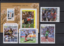 Chad - Tchad 1988 Olympic Games Seoul, Athletics, Stamps On Stamps Set Of 4 + S/s MNH - Zomer 1988: Seoel