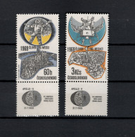 Czechoslovakia 1969 Space, Apollo 11 Moonlanding Set Of 2 With Labels MNH - Europa