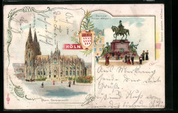 Lithographie Köln, Kölner Dom In Seitenansicht, Denkmal Kaiser Wilhelm I.  - Sonstige & Ohne Zuordnung