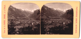 Stereo-Fotografie Gabler, Interlaken, Ansicht Wilderswil, Blick Nach Dem Ort Mit Alpenpanorama  - Photos Stéréoscopiques