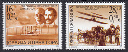 Yugoslavia 2003 Serbia & Montenegro 100th Anniv Of The First Wright Brothers Flight Airplanes Aircrafts Horses, Set MNH - Airplanes