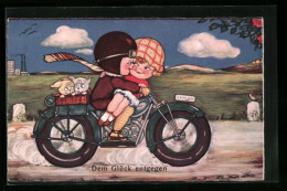 Künstler-AK Dem Glück Entgegen, Motorrad  - Motorräder