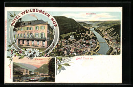 AK Bad Ems, Panorama Aus Der Vogelschau, Kursaal, Hotel Weilburger Hof  - Bad Ems