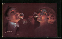 Künstler-AK Luis Usabal: Paar Trinkt Aus Sektgläsern  - Usabal