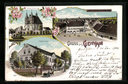 Lithographie Geithain, Schützenhaus, Nikolai-Kirche, Ortsansicht  - Geithain