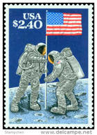 1994 USA Moon Landing Priority Mail $2.40 Stamp Sc#2419 Famous Armstrong Space Apollo 11 Astronaut Flag Earth - United States