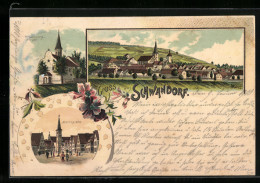 Lithographie Schwandorf, Teilansicht, Marktplatz, Kreuzberg-Kirche  - Schwandorf