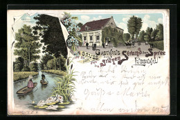 Lithographie Lübbenau, Gasthaus Zum Grünen Strand Der Spree, Spreepartie  - Luebbenau