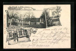 AK Lübbecke I. W., Restaurant Zum Weingarten, Försterei, Kriegerdenkmal  - Luebbecke