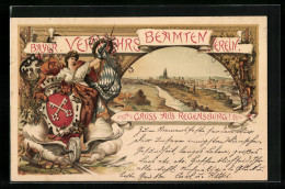 Lithographie Regensburg, XIV., Generalversammlung 1901, Teilansicht Mit Kirche, Frau Mit Wappen Und Fahne  - Regensburg