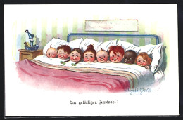 Künstler-AK Donald McGill: Acht Kinder Liegen Im Bett  - Mc Gill, Donald