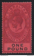 1912-24 GIBILTERRA, Effige Di Giorgio V , N° 72 , 1£ Rossa , MNH**  Firmato Bo - Gibraltar