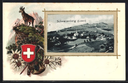 AK Schwarzenberg /Luzern, Ortsansicht Mit Kirche, Wappen  - Schwarzenberg