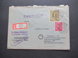 Kontrollrat Ziffer Nr.937 1 Mark Friedenstaube MiF Einschreiben Hamburg Siegmar Schönau 2 - Dresden / Robert Zapp Chemni - Lettres & Documents