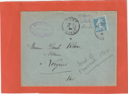 SEMEUSE 25C VARIETE BARBE!!! SUR LETTRE LOURY 1924 POUR LORGUES - 1906-38 Säerin, Untergrund Glatt