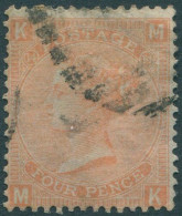 Great Britain 1865 SG93 4d Dull Vermilion QV KMMK Plate 14 FU (amd) - Other & Unclassified