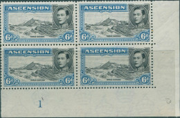 Ascension 1938 SG43a 6d KGVI Three Sisters P13 Imprint Block Right MNH - Ascensión