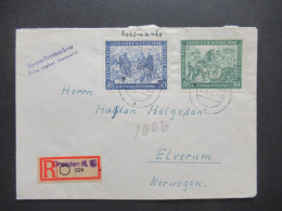 Leipziger Frühjahrsmesse Nr.967 / 968 MiF Einschreiben Dresden Auslandsbrief Nach Elverum Norwegen / Gestempelter R-Zett - Covers & Documents