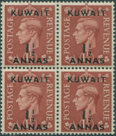 Kuwait 1948 SG66 1½a On 1½d Brown KGVI Block Of 4 MNH - Kuwait