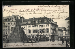 AK Karlsruhe, Pyramide Mit Hotel Englischer Hof, Strassenbahn  - Strassenbahnen
