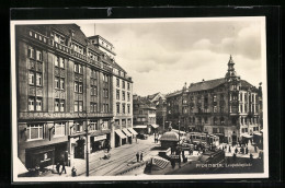 AK Pforzheim, Strassenbahn Am Leopoldplatz  - Tram