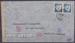 Portugal - Env. Par Avion Affr. 2x 1$75 Càd LAPA /20 MAR 1942 (Lisbonne) Pour BRUXELLES Belgique - Bande Et Cachet Censu - Briefe U. Dokumente