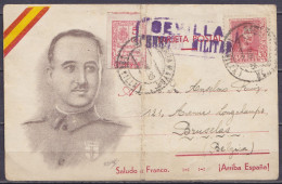 Espagne - CP Propagande "Saludo A Franco - Arriba España!" Affr. 30cts + Local 5cts "SEVILLA" Càpt "SANLUCAR LA MAYOR /2 - Brieven En Documenten