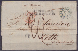 Danemark - L. Càd KJOBENHAVN /30-6-1847 (Copenhague) Pour CETTE (Sète) - Griffe "DANEMARCK / PAR.HAMBOURG" - Port "20" [ - ...-1851 Prephilately