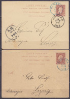 Etat Indépendant Du Congo - Lot De 2 EP CP 15c Brun Càd BANANA 1894 Pour LEIPZIG Allemagne Via ANVERS - Postwaardestukken