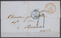 L. Càd CHENEE /4 SEPT 1836 Pour BEAUNE Côte D'Or - Càd "BELG.5 /Valnes" - Port "4" (au Dos: Càd Ambulant "PARIS A LYON"  - 1830-1849 (Belgique Indépendante)