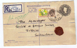 Großbritannien, 1963, "Registered Letter"-Kuvert Nach Zürich Mit Aufgedruckter "1/9" Sowie Zusatzfrankatur,(9503W) - Covers & Documents