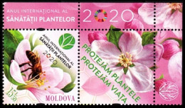 MOLDOVA 2020-03 FLORA FAUNA: Year Of Plant Health. Flower Bee. Pair With LABEL, MNH - Milieubescherming & Klimaat