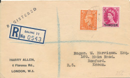 Great Britain Registered Cover Essex Ealing 11 4-6-195?, 1 Of The Stamps Overprinted TANGIER - Covers & Documents